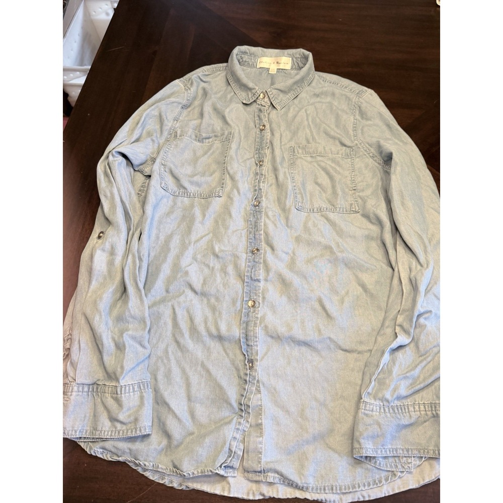 Chelsea & Theodore Denim Shirt size Large  rolled sleeves tab